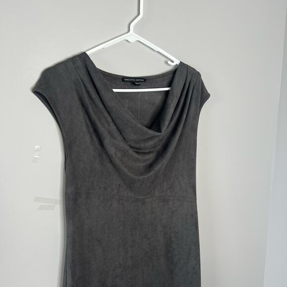 Saks Fifth Avenue Faux Suede Studded Hem Draped Neck Sleeveless Dress Gray 6 - Picture 4 of 13